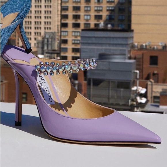 New JIMMY CHOO Bing 100 Lilac crystal-embellished patent-leather mules $1,095 - Picture 7 of 16